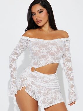 Fashion Nova White Lace Off-Shoulder Cutout Dress